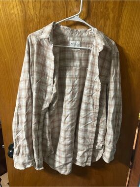 Abercrombie & Fitch Plaid Button-Up Shirt - Light Beige